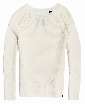 Superdry Bella Lace Ribbed Női Kötöttáru Fehér | BQDXS9746